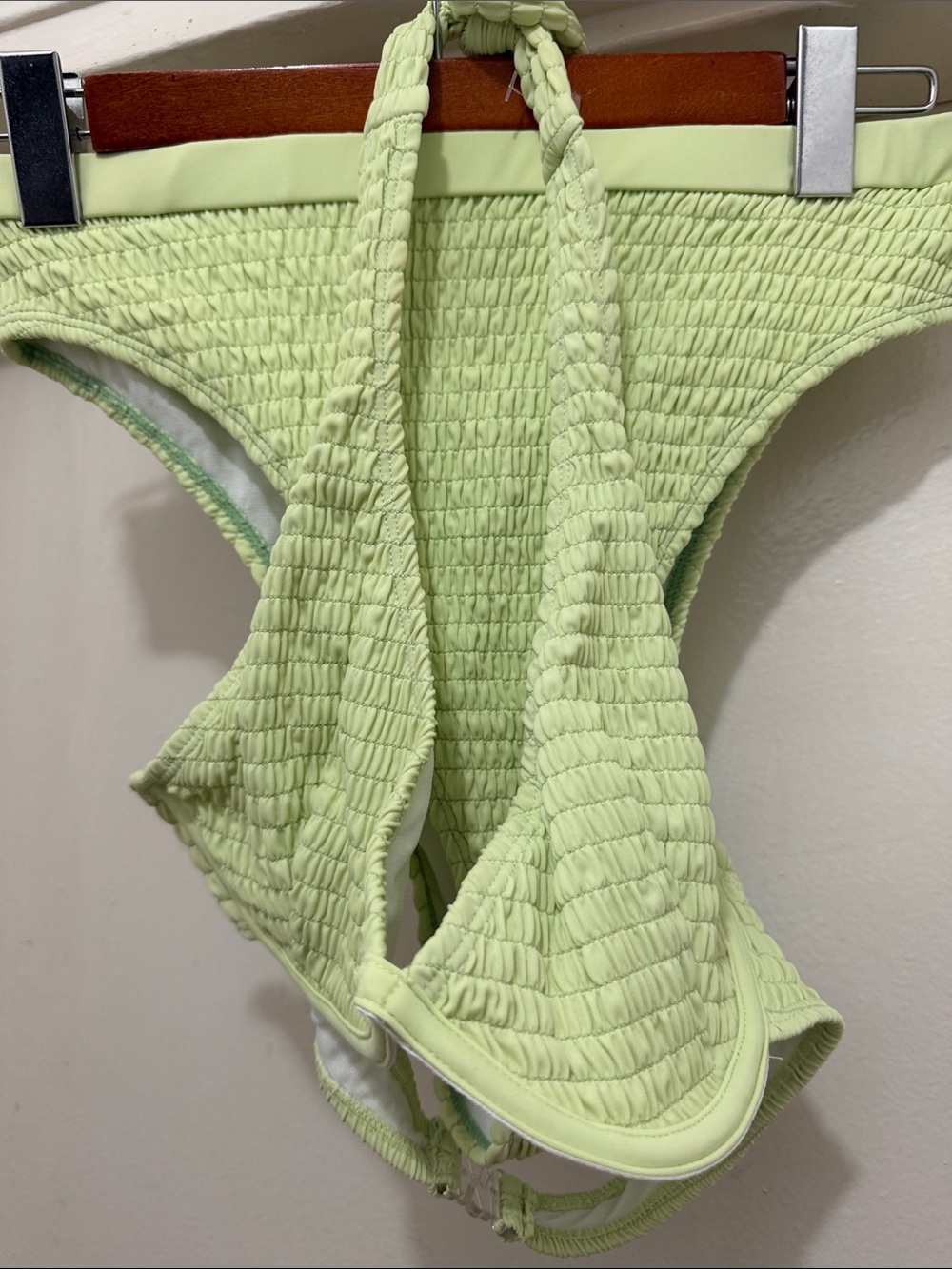 Boohoo Light Green Smocked Bikini Set